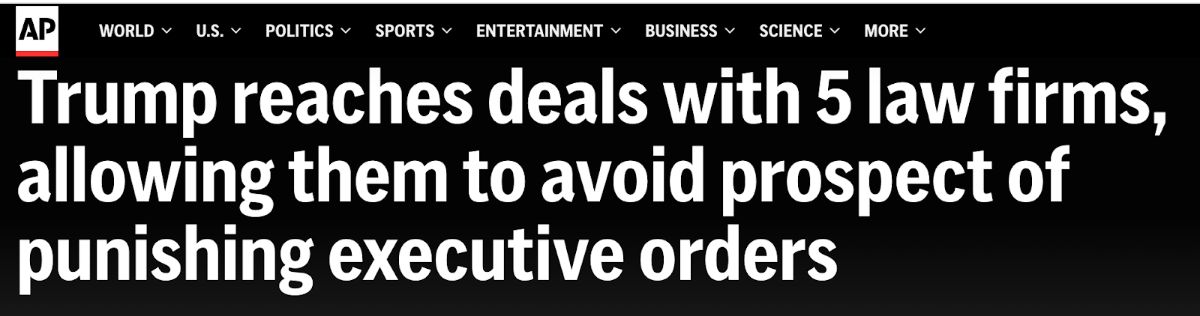 AP: Trump reaches deals with 5 law firms, allowing them to avoid prospect of punishing executive orders