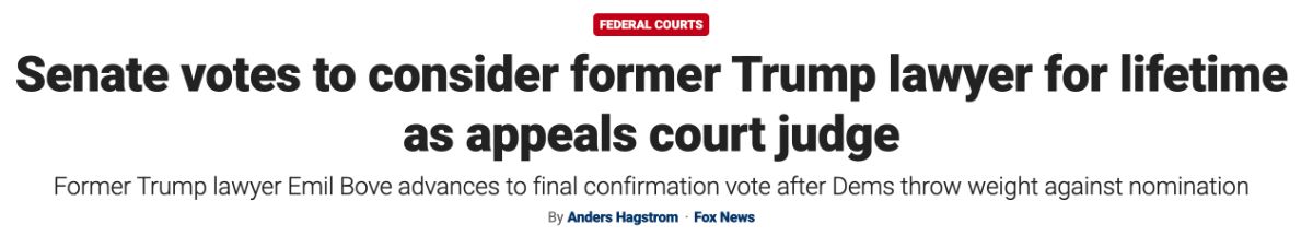 headline: Senate votes to consider former Trump lawyer for lifetime as appeals court judge